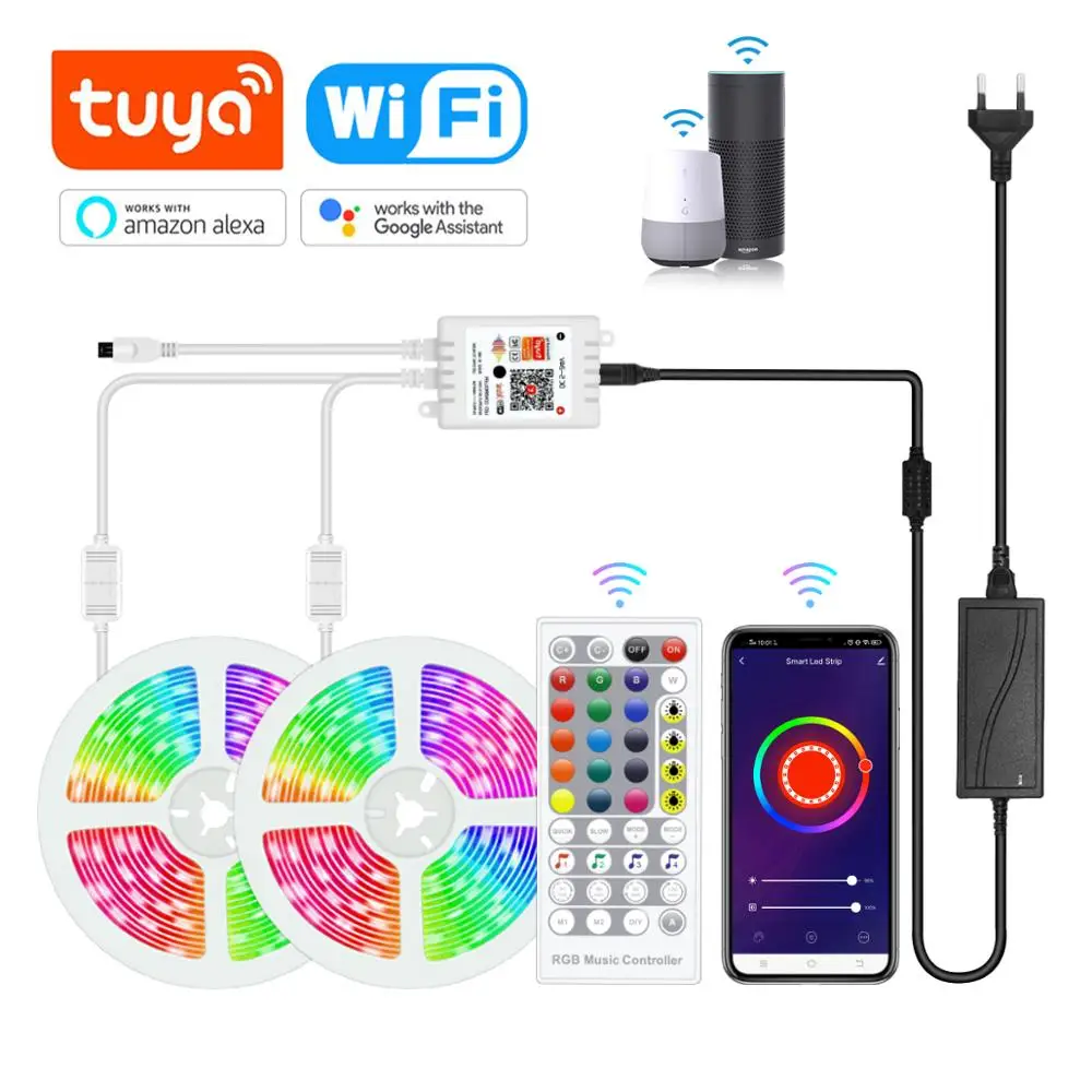 15 м Tuya Smart Life светодиодные полосы/полоски сделай сам Wi Fi переключение на голос RGBW