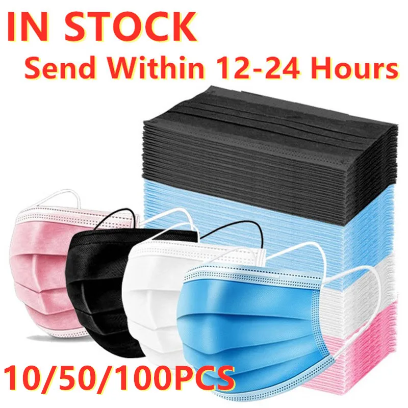 

24h Fast Ship! Disposable Black Adult Protective Mask Anti Dust Anti Droplets 3 Layers Filter Earloop Non Woven Face Mouth Mask