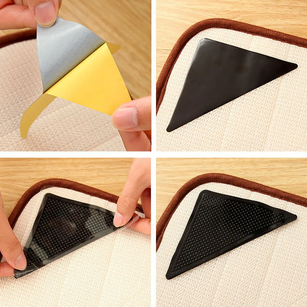

Anti Slip Bedsheet Carpet Fixing Sticker Pad Fastener Rug Doormat Corner Bumper 4pcs Tri Stickers Floor Gripper