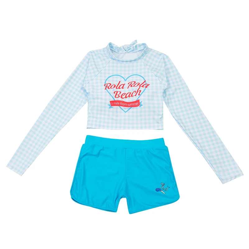 

Women Two Piece Swimsuit Cute Plaid Swimwear Long Sleeve Rash Guard Push Up Swim Suit High Waist Tankini Padded Bathing Suit