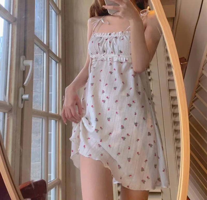 Женский хлопковый Халат летняя Пижама с цветочным принтом платье без рукавов на