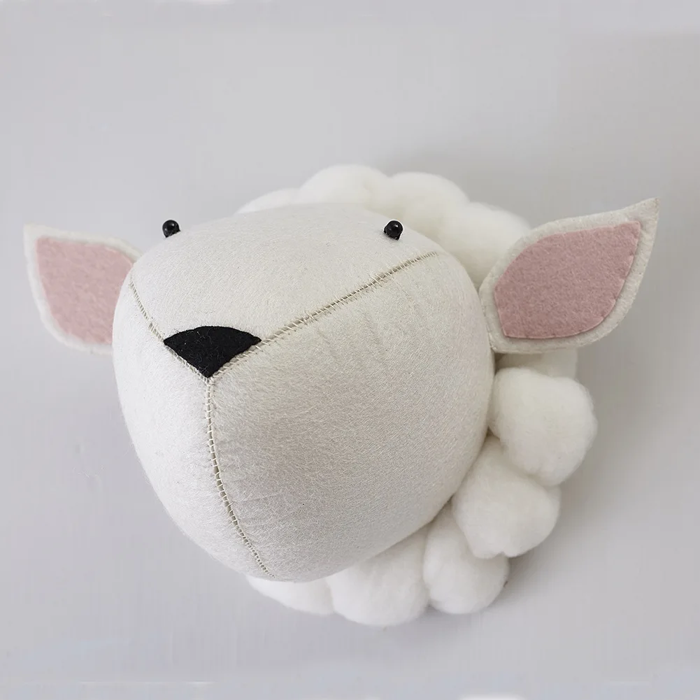 Sheep Голова животного, плюшевая кукла, фламинго, голова слона, настенное крепление, мягкие плюшевые игрушки, украшение для детской спальни, войлочные настенные куклы, реквизит для фотосессии - Цвет: Sheep