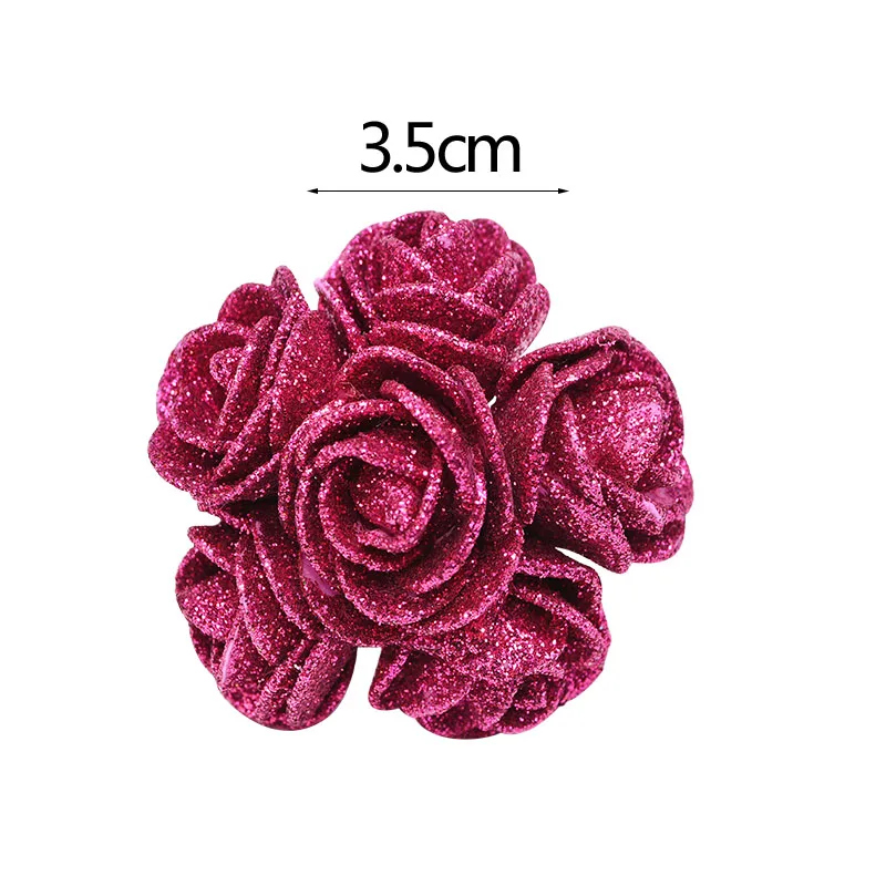 

36pcs 3.5cm Glitter Foam Rose Artificial Flower Bridal Bouquet Wedding Decorations Festival Home Party Flores Fake Rose Supplies