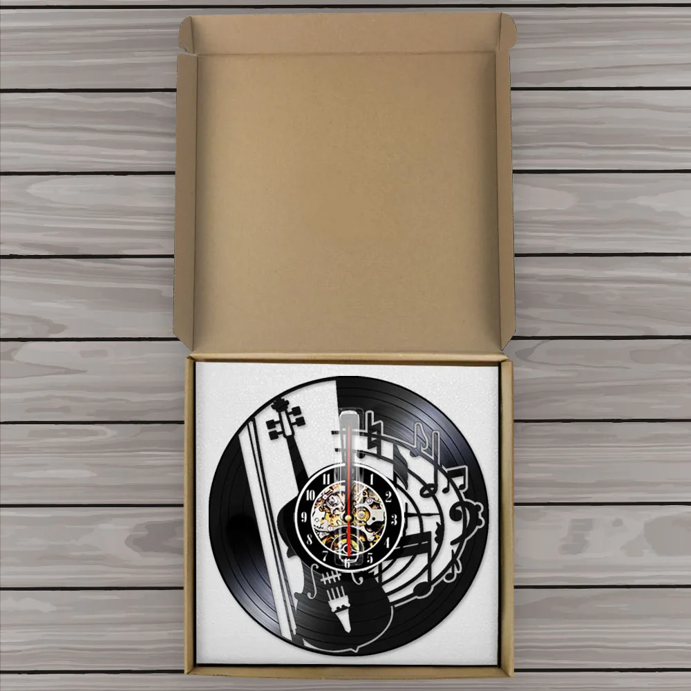 

Guitar Music Notes Vinyl Record Clock Hanging Silent Watch Music Lover Music Studio Instrument Wall Decor Sign Guitarist Gift