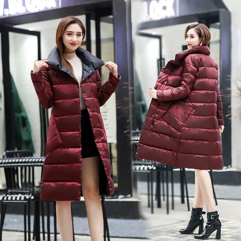 YU I H Store Double Sided Down Jacket Coat Female Winter Turtleneck White Duck Down Double Breasted Warm Parkas Snow Outwear