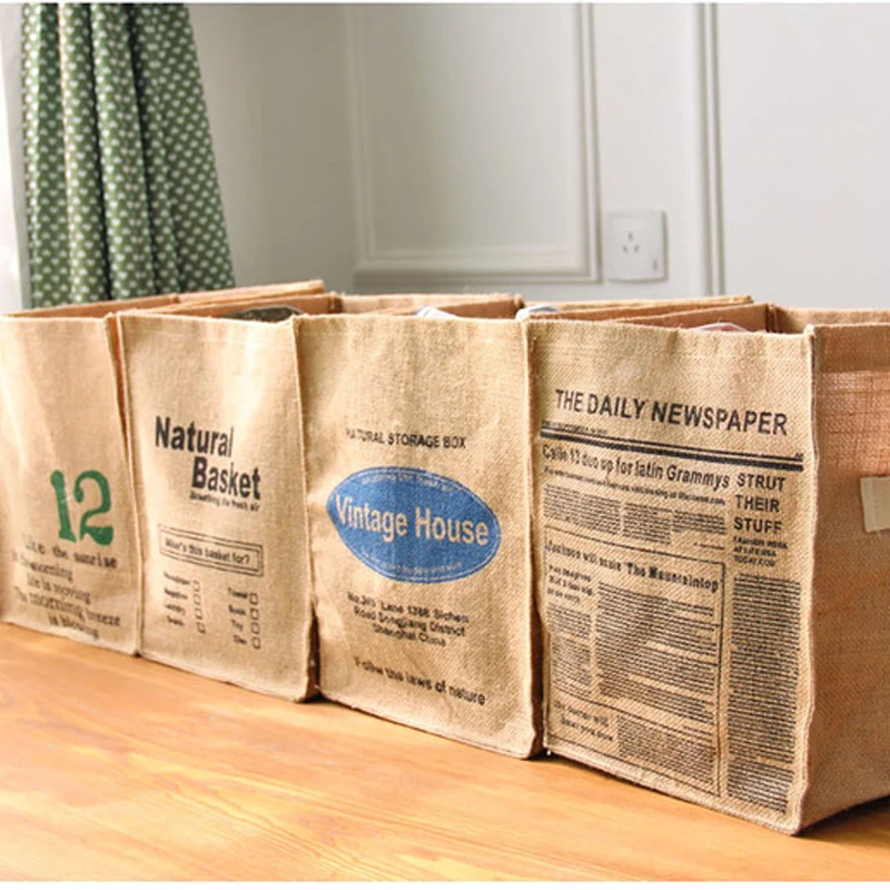 

New Letter Pattern Jute Lining Storage Bucket Foldable Clothes Storage Basket Durable Toy Storage Basket With Handle For Home