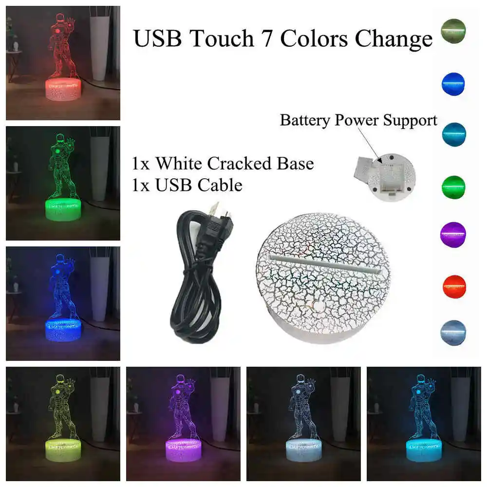W-USB Touch 7 colors Фигурки Marvel светодиодный ночник RGB7colorful стоящий крутой Железный человек настольная лампа дети кабинет лампа Дети подарок на день рождения праздник - Испускаемый цвет: W-USB Touch 7 colors