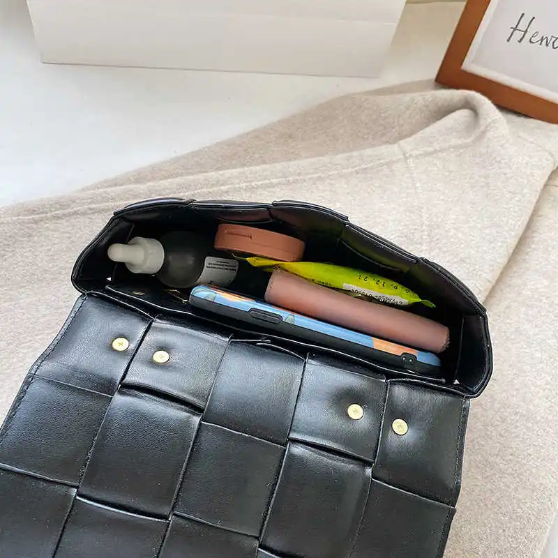 

Weave Leather Bag for Women Plaid Handbags Small Square Tote Shoulder Bags Female Gold Chain Crossbody Bag Sac A Main Femme 2021