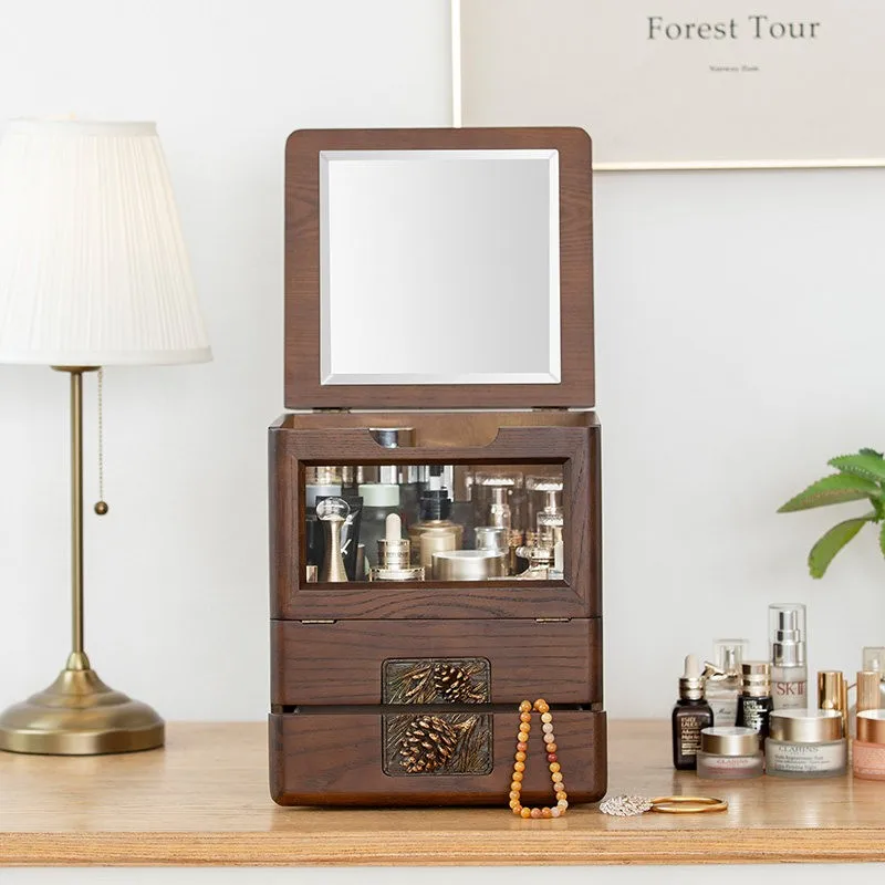 

Storage Box Desktop Dust-proof Shelf Wooden Cosmetic Lipstick Artifact Dressing Table Acrylic Jewelry Box Household