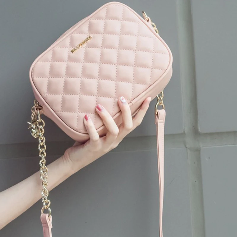 

Women Diamond Thread Messenger Bag chain Fashion Soft PU Small Shoulder Bag pink Ladies Phone Purse Casual 2021 Cross body bag