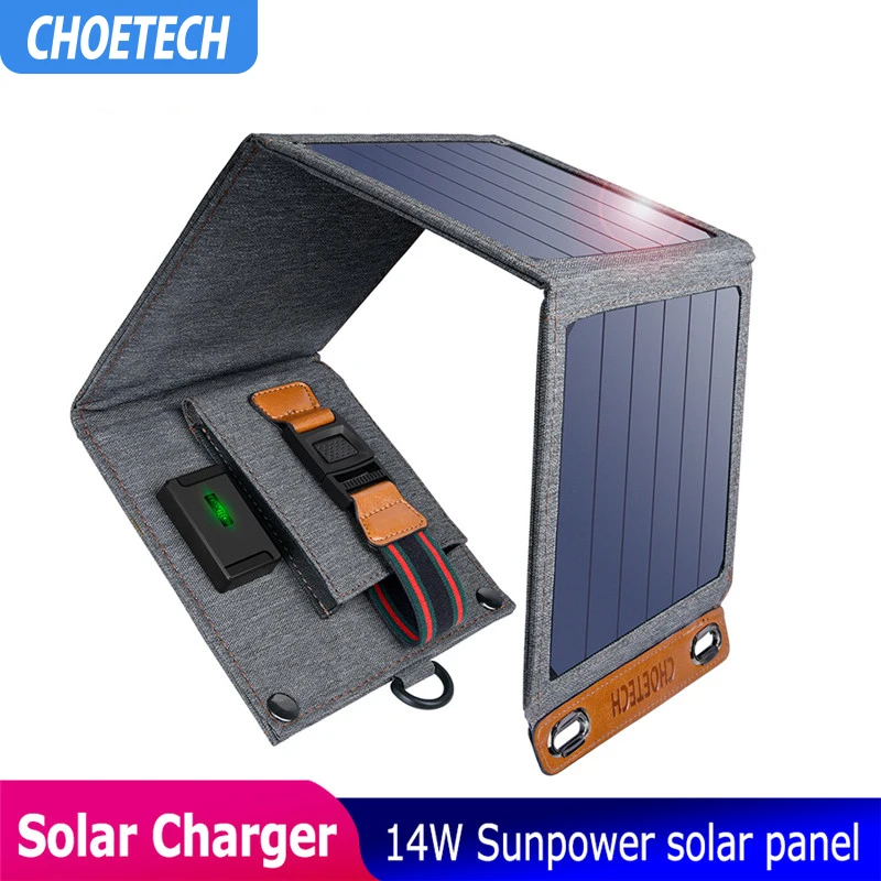 CHOETECH солнечное складное зарядное устройство 14 Вт USB выходное устройство Портативные водонепроницаемые солнечные панели для смартфонов iPhone X/XS/8/7/6s/Plus