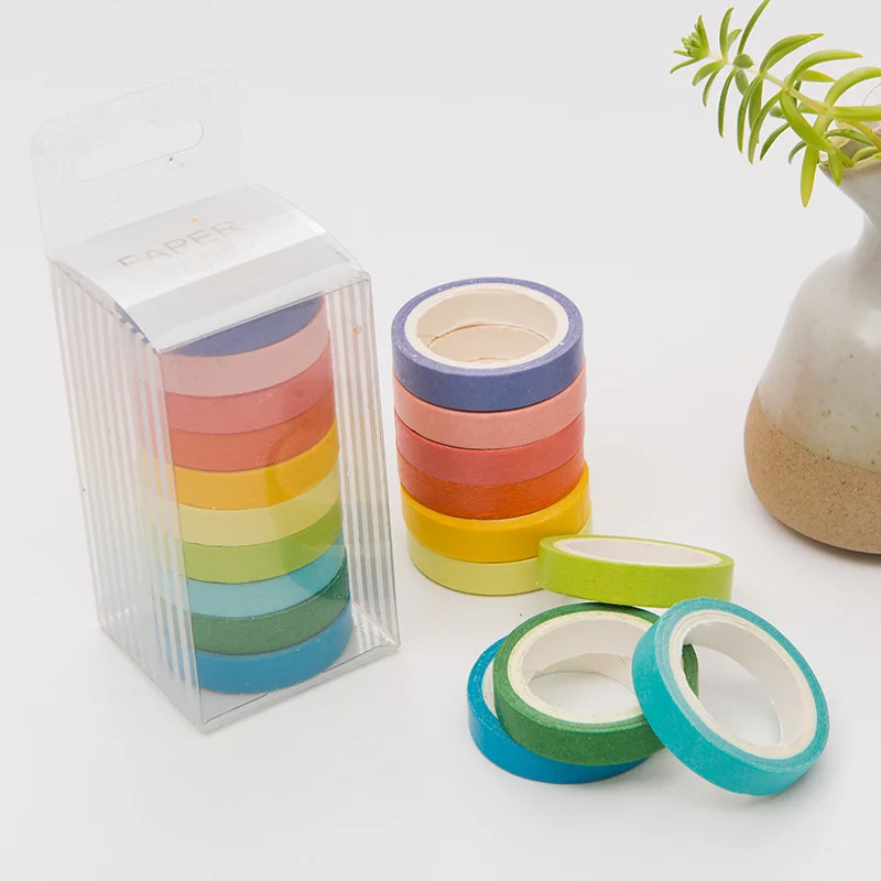 

10pcs/set Basic Solid Color Washi Tape Rainbow Masking Tape Decorative Adhesive Tape Sticker Scrapbook Diary Stationery