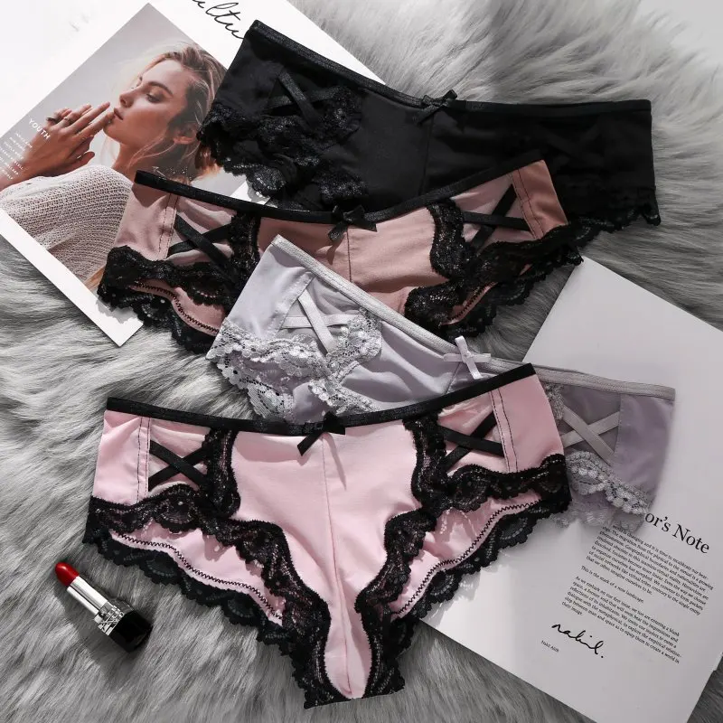 

Women Low Waist Briefs Sexy Lace Panties Ladies Low Waist Briefs Breathable Stitching Bow Triangle Briefs Fashion Panties