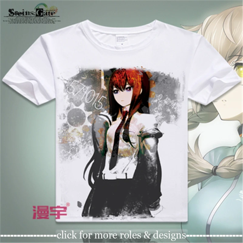 Костюм для косплея Майуши Макисе Курису из Steins Gate, футболка с коротким рукавом для взрослых и детей.