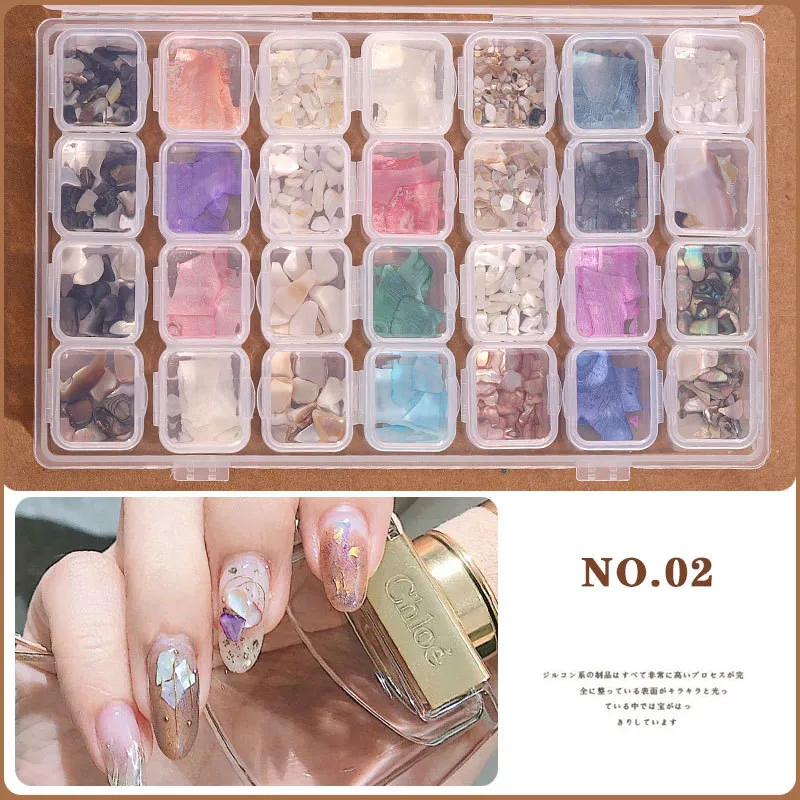 

28 Cells Mixed Suit Set Nail Art Accessories Semi-circle Pearl Rivet Shell Piece DIY Manicure Charm Nail Supplies Storage Box