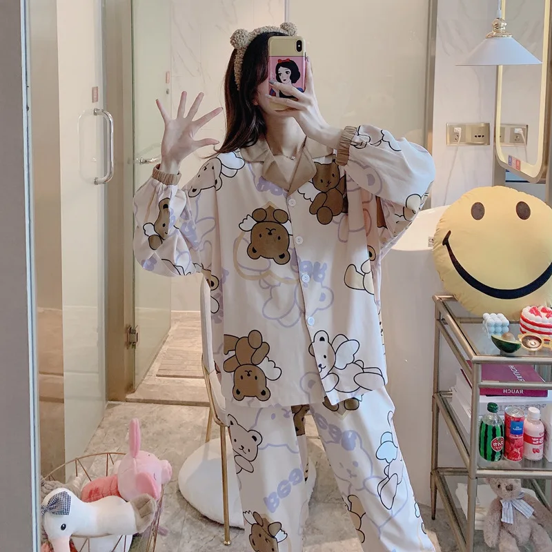 

Women's pajamas Long Sleeve pijama Sleepwear Autumn Casual Pajamas Set Cute Cartoon Homewear Female Ladies Pyjamas Large size