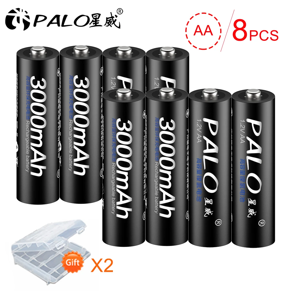 PALO 8 шт. аккумулятор 1,2 V AA аккумулятор 3000mah 2A батареи Ni-MH аккумулятор для фонарика микрофона камеры игрушки