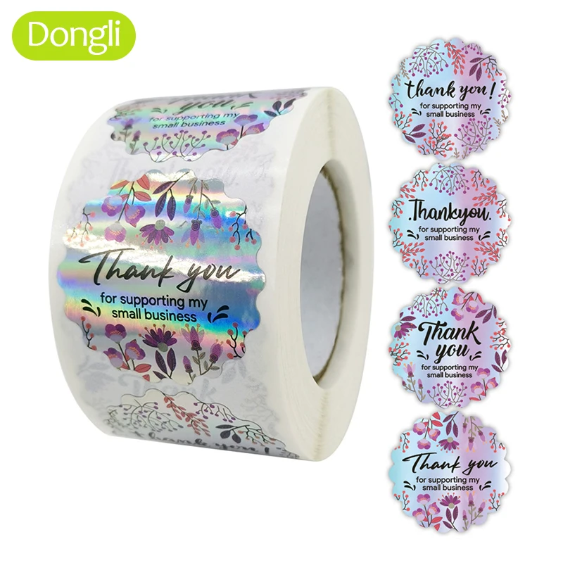 

500pcs Thank You for My Small Business Stickers Paper Thank You Label Sticker Rainbow Silver Roll Adhesive Shipping Mail Labels