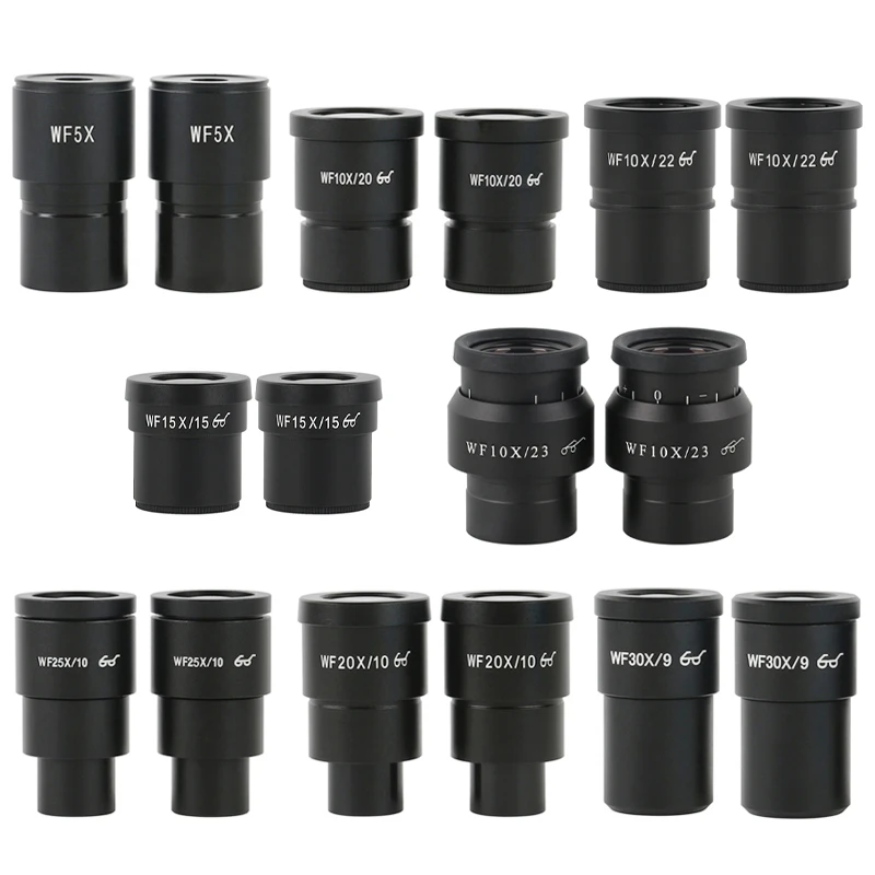 Одна пара окуляров WF10X WF15X WF20X WF25X WF30X для стереомикроскопа широкое поле 20 мм 15 10 9