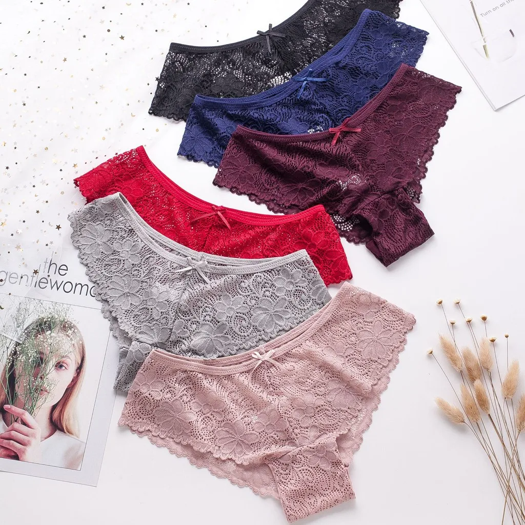 2020 женские трусики с цветочным кружевом одноцветные сексуальные бантиком