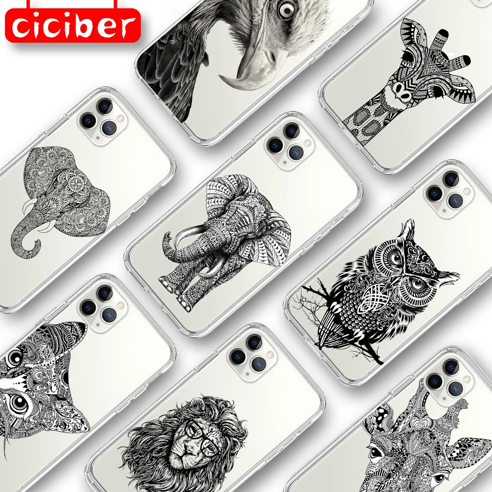 Мягкий чехол из ТПУ для iPhone 11 с котом слоном совой телефона Iphone 12 Pro Max Mini 7 6 6S 8 Plus 5S