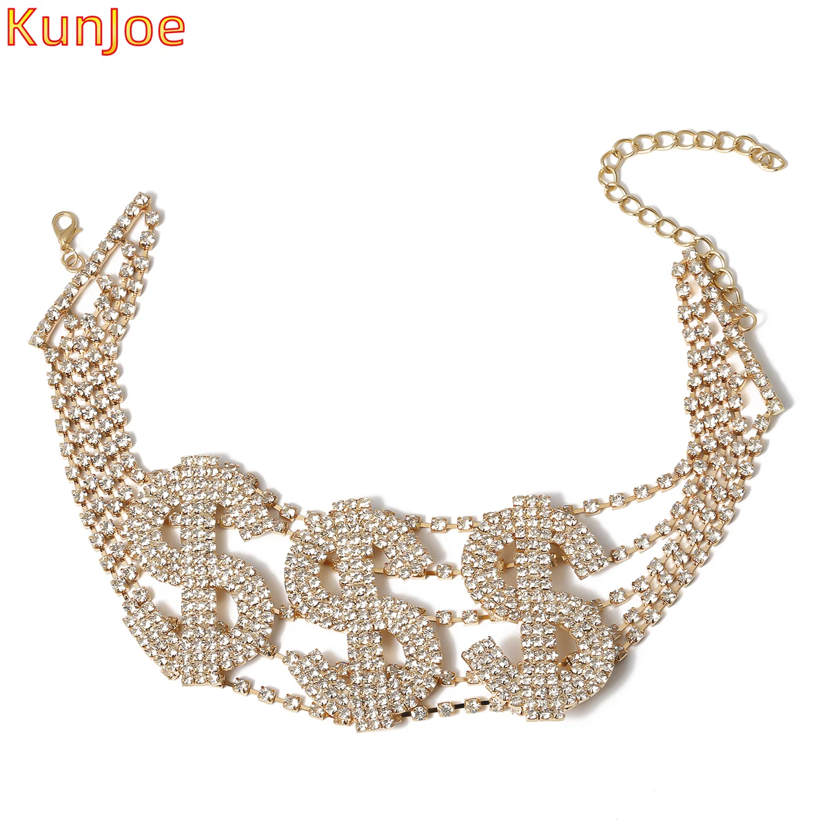 KunJoe Большие Деньги Доллар Стразы ожерелье колье для женщин Модная пикантная