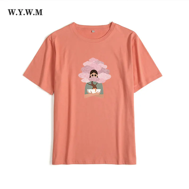 

WYWM Summer Cartoon Printed Funny Graphic T Shirts Women Loose Harajuku Soft Cotton Short Sleeve Tees 2021 Casual Female Tops