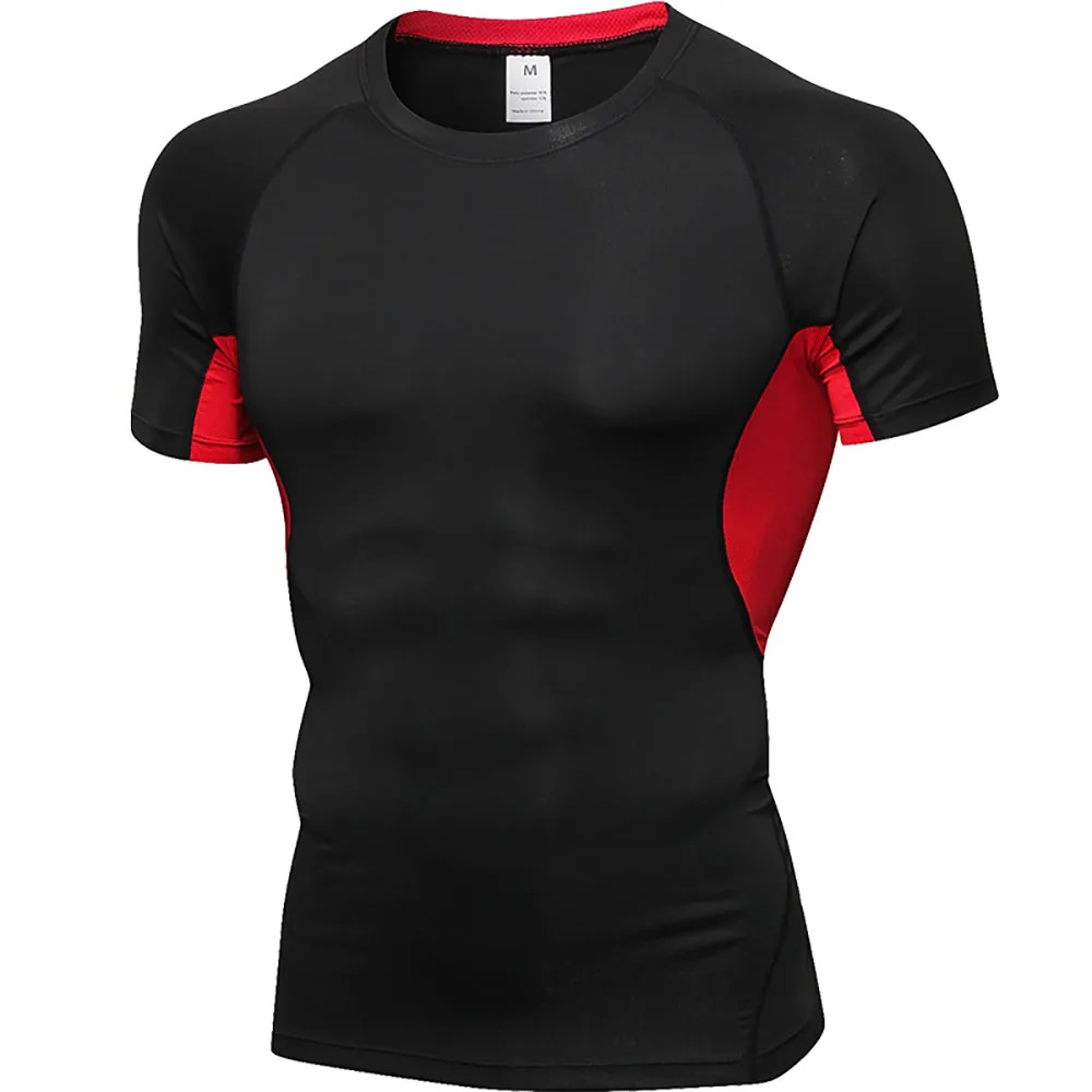 Men Compression Dry Fit T Shirt Breathable Mesh Fabric Sports T-shirt Gym Fitness Clothing Exercise Bodybuilding Training Shirt