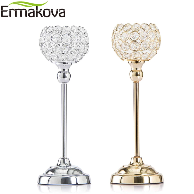 ERMAKOVA Crystal Candle Holders Stand Tea Light Candlesticks Wedding Table Centerpieces Party Home Decoration