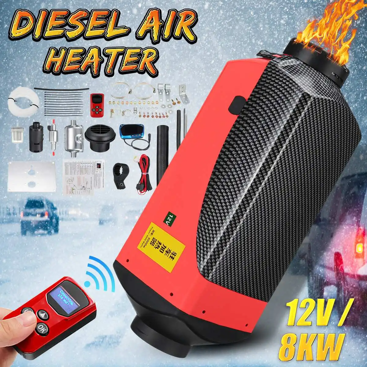 

12V 8KW Diesel Air Parking Heater With Remote Control LCD Monitor Silencer Thermostat 10L Tank For Winter RV Truck Boat Trailer