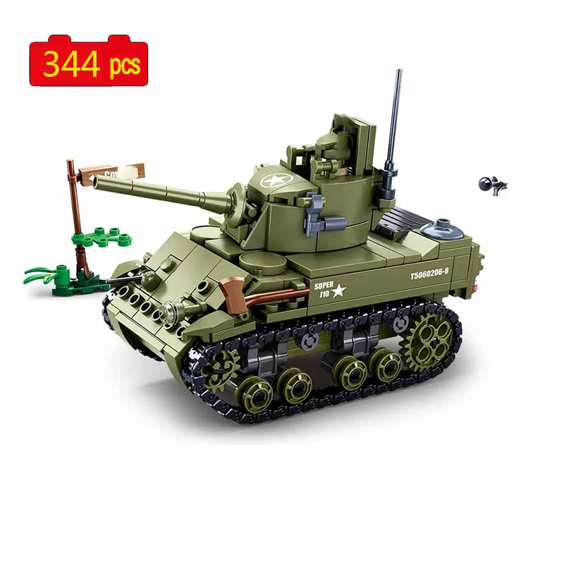 

Military series WW2 army M5 light tank soldier SWAT DIY Model Building Blocks Bricks Toys Gifts