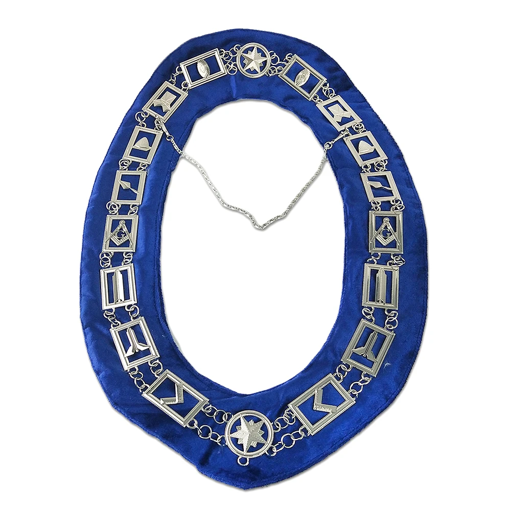 Master Masonic Collar Mason Blue Lodge Working Tools Emblem Chain Silver Plated