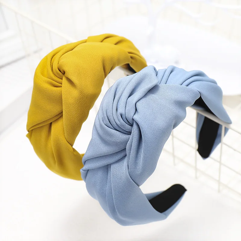 Винтажный однотонный тканевый ободок для волос 2020 женщин тюрбан повязка на
