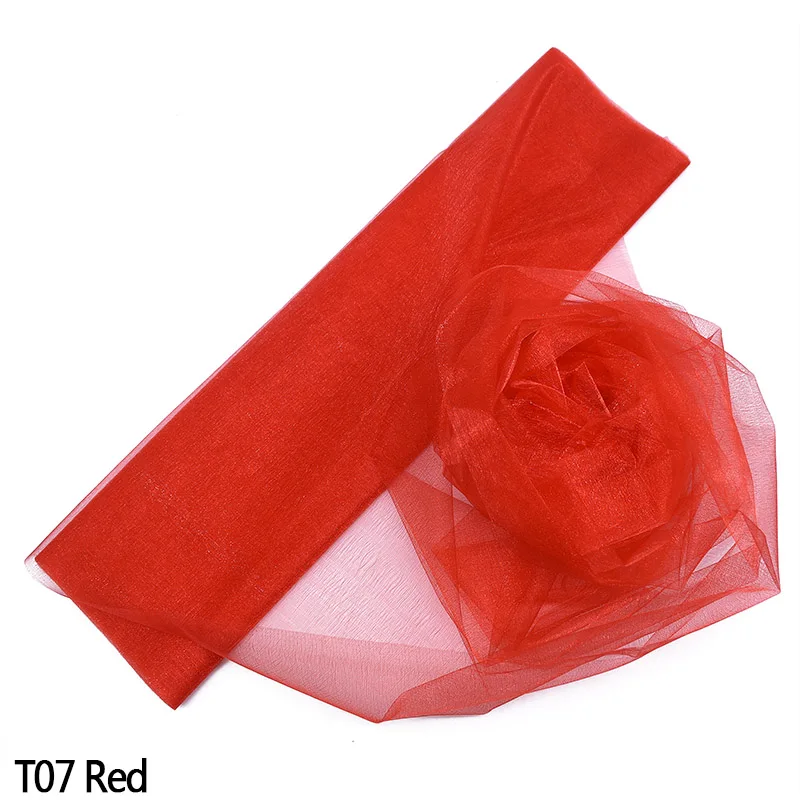 T07 red 10 м 48/72 см пряжа Тюль рулон органзы из фатина с лентой, для Юбка для стола ткань для малыша День рождения Baby Shower деревенский Свадебные украшения - Цвет: T07 red
