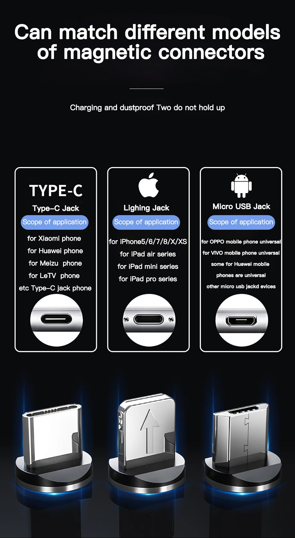 ACCEZZ светодиодный магнитный кабель для быстрой зарядки, магнитный кабель Micro usb type C, Кабель зарядного устройства для iPhone X 7 samsung S10, шнур для Android