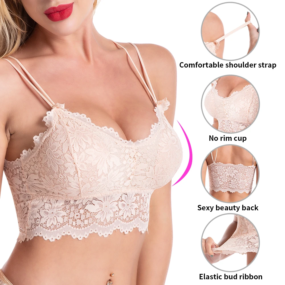 

Lace Bra Top Women Push up Sexy Lingerie Wireless Plus Size Strapless Wrapped Chest Underwear Femme Crop Tank
