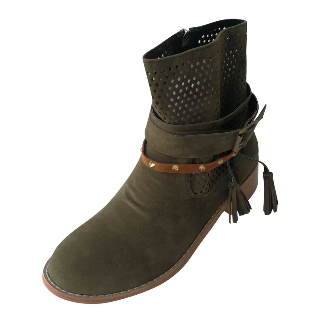 

Military Short Booties Fall Women's Ancient Custom tassel Ankle Side Zip Flat Bare Boots Casual Plus size Round Toe lady shoes