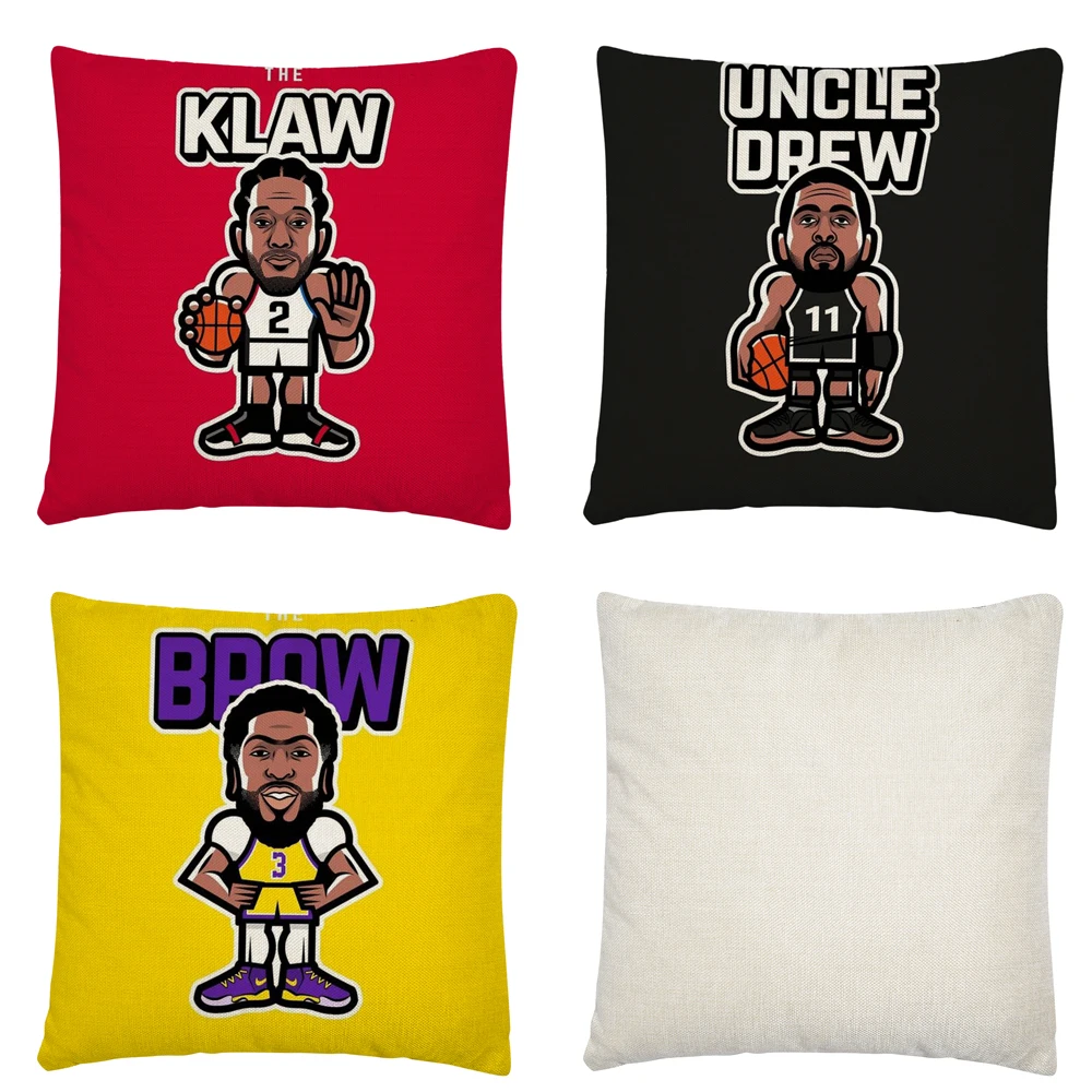 

Basketball star homemade cartoon pattern Linen Cushion Cover Pillow Case for Home Sofa Car Decor Pillowcase 45X45 cm