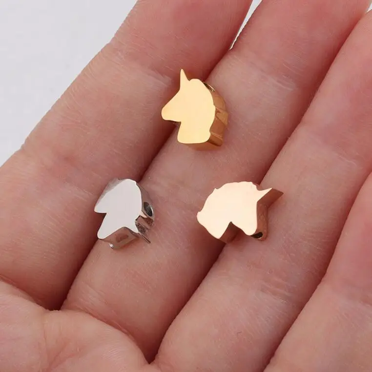 

20piece/lot Unicorn Charms Horse Head Bead 1.8mm Hole Beads Mirror Polished Stainless Steel DIY Charms Supplies 8*11mm