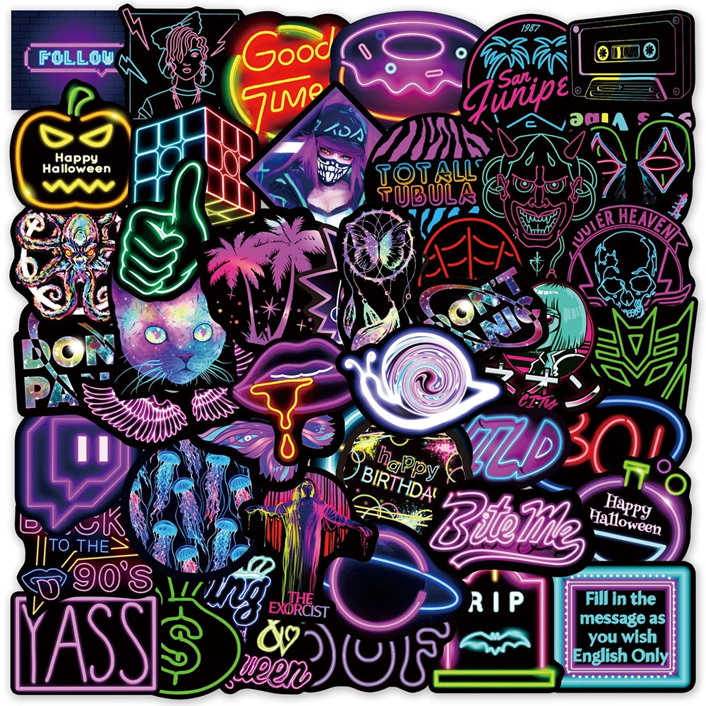 

10/30/50pcs Neon Light Stickers Cartoon Anime Graffiti Decals DIY Waterproof Laptop Phon Motorcycle Suitcase Car Sticker Kid Toy
