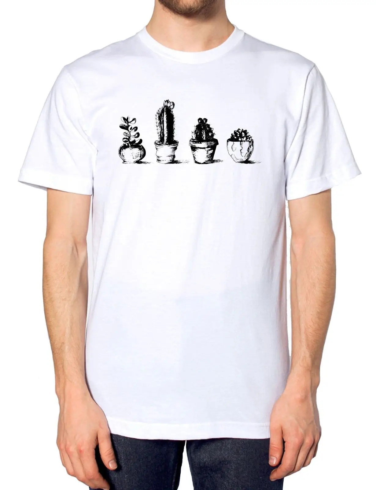 Футболка с изображением кактуса в горшке модная летняя футболка круглым вырезом