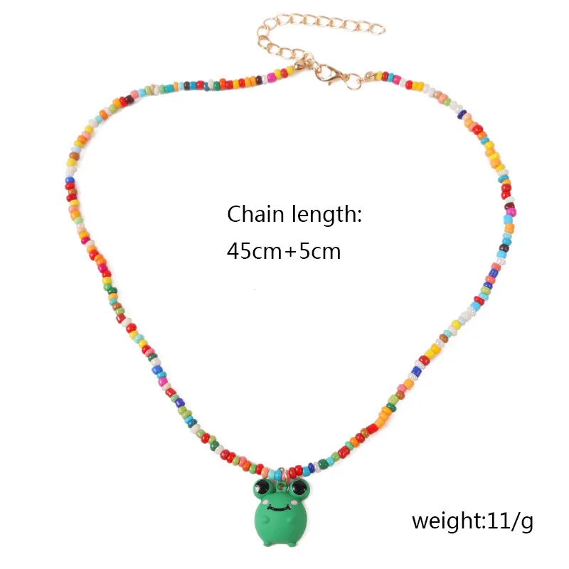 

Bohemian color woven rice bead frog necklace ins trend animal pendant women jewelry gift