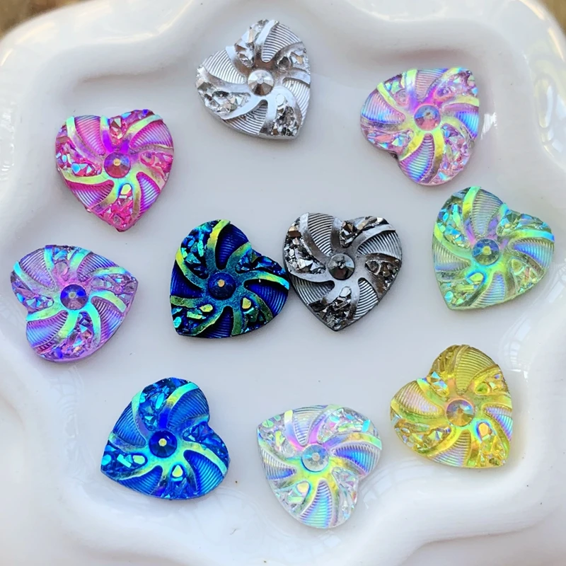 

AB Glitter Heart Rhinestone Buttons Flatback Crystal Stones Resin Gems Non Hotfix Strass for DIY Decoration 800pcs 10mm B81