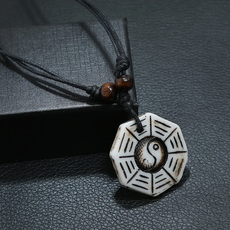 Пара Ожерелья Китайский Тай Чи сплетен отогнать невезение Шарм Кожаный