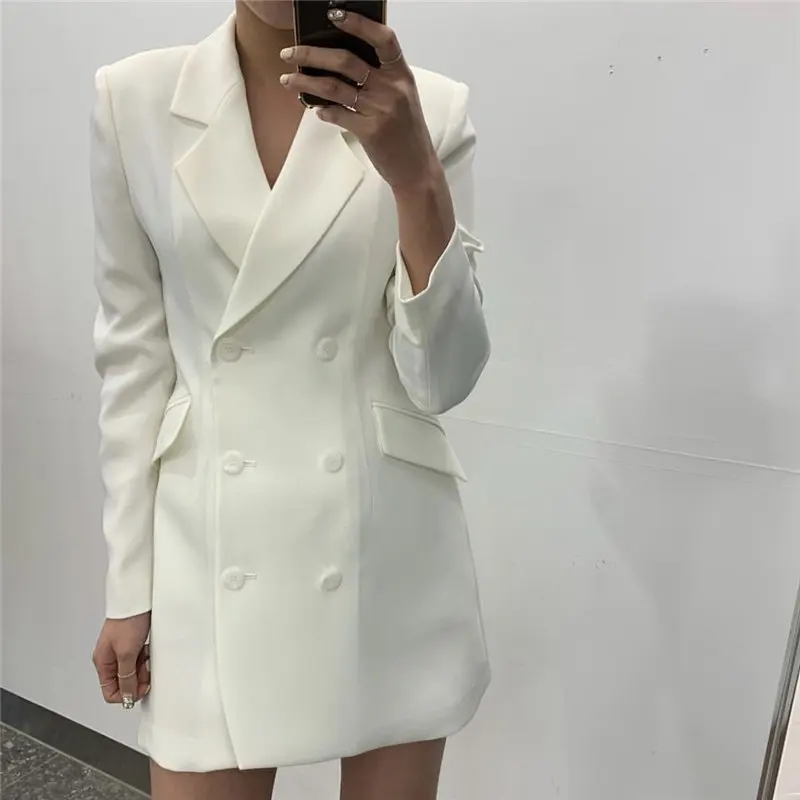 HziriP шикарные элегантные однотонные стройнящие офисные женские двубортные