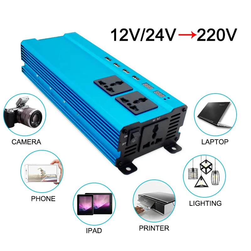 

1300W/ 6000Watt 4USB 3AC Socket DC 12V to AC 220V Portable Car Power Inverter Charger Converter Adapter Modified Sine Wave