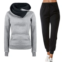 casual womens clothing sets solid color hooded sweatshirts tops pants outfits autumn spring tracksuit female