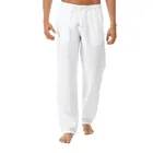 Мужские летние брюки, простые и модные прямые длинные брюки из чистого хлопка и льна, 2021