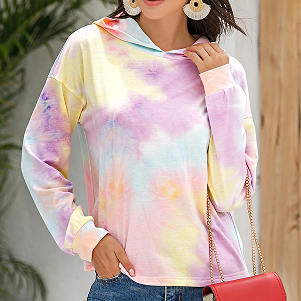 Женский Повседневный пуловер с капюшоном в стиле Харадзюку разноцветная кофта