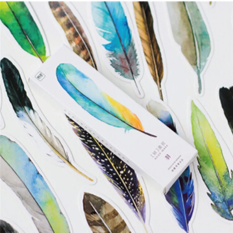 

30 Pcs/box Beautiful Feathers Gift Bookmarks Marker Stationery Gift Realistic Kawaii Cartoon Bookmarks Office School Supplies